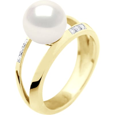 Ring Sieraad 0,06 Ct - Geel Goud - Echte Gecultiveerde Zoetwaterparel Rond 8-9 mm