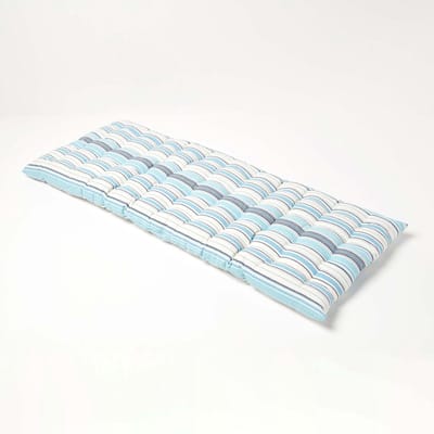 Homescapes Tuinbank Kussen – Blauw Gestreept ("New England") – 2 Zitter Zitkussen – 108x42 cm – Katoen – Wasbaar – voor Buitengebruik