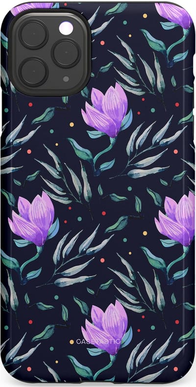 Casetastic hoesje geschikt voor Apple iPhone 11 Pro Max - Dubbellaagse bescherming - Mystieke bloemenzee - Fashion Case - Donkerblauw Donkergrijs Grijs Lavendel