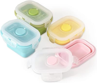 Vouwbare Siliconen Voedselcontainer met Clipdeksel - Stapelbaar, Ruimtebesparend, BPA-vrij, 150ml, Set van 4