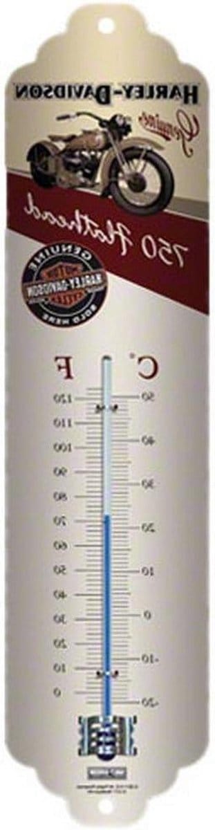 Harley-Davidson Thermometer - Metalen Bord - Wanddecoratie - Dik Plaatstaal - 28 x 7 cm - Grijs