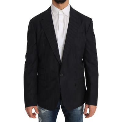Dolce & Gabbana Heren Grijs Gestreept Wollen Jasje Jasje Slim Blazer