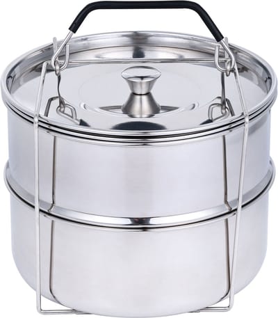 Ziva stapelbare stoom mand dubbel met deksel voor Instant Pot voor Pot in Pot koken - voedselveilig RVS 304 roestvast staal - vaatwasserbestendig - siliconen handgreep - voor 5, 6 en 8 liter multicookers snelkookpan stomer