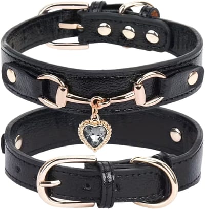 Leren Hondenhalsband Zwart | Zwarte Hondenhalsband met diamant | Luxe Hondenhalsband Maat XS | Halsband Bella Azure | Zwart | Petshop Seven®