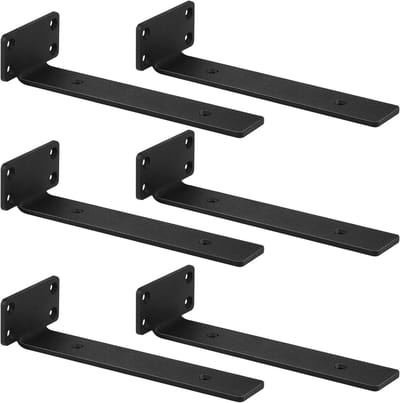 Zwarte metalen hoeksteunen voor wandmontage, 20 cm, 6 stuks, zware belasting tot 68 kg, ideaal voor planken en tegels