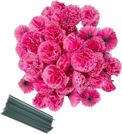 Set van 50 Kunststof Zijde Anjer Bloemkoppen met Steel, Perfect voor Vaas Versieringen, Bruiloften en Feestdecoraties, 2 inch Bloemblaadjes met 20 cm Steel