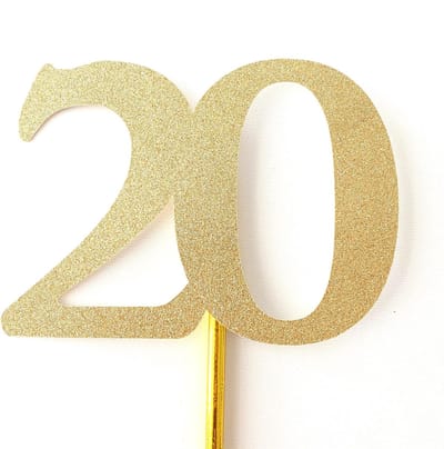 Taartdecoratie versiering| Taarttopper| Cake topper | Taartversiering| Verjaardag| Cijfers | 20 | Goud glitter|14 cm| karton