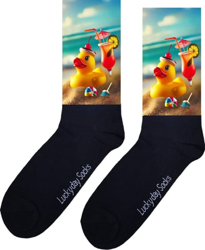 Badeend - Opkikker - Grappige sokken - Valentijns cadeau - Verjaardagscadeau - Sint cadeau - Leuke sokken - Strand - Vrolijke sokken - Cadeautje - Grappig cadeau - Kerst Sokken - Vaderdag - Moederdag - Kerstcadeau - Sokken maken Happy - Maat 37-44