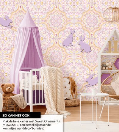 Designerwand Muurdecoratie set Kinderkamer Vier Konijnen