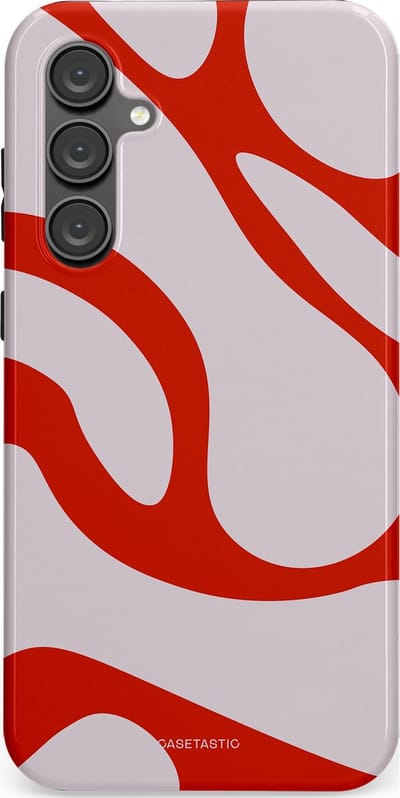 Casetastic hoesje geschikt voor Samsung Galaxy S23 FE - Dubbellaagse bescherming - Oranje Witte Pebbel Stenen - Fashion Case - Lichtgrijs Rood