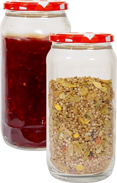 Hega Hogar Weckpot/voorraadpot Classico - 2x - 950 ml - kunststof - rood - D8 x H17 cm