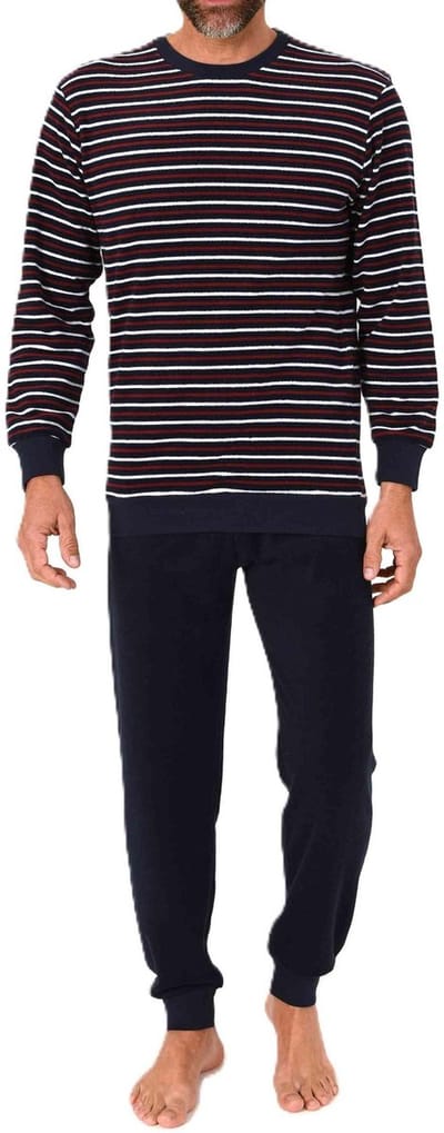 Heren pyjama in badstof met manchetten in een stijlvolle blokstreep-look - ook in oversize