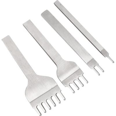 4 Stuks Gat Beitels 1+2+4+6 Tanden Leer Pons Gereedschap DIY Leer Ambacht Steken Beitels Gereedschap(6 mm) white