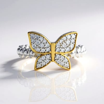 Cavill - Zilveren Ring 925 Sterling Gerhodineerd met 36 Cambodjaanse Zirkonia's 0,38 ct - Elegante Vlinderring Pavé Zirkon Dames Sieraad