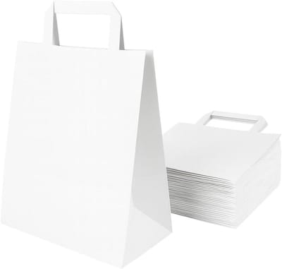 Papieren Draagtassen - Kraft Tassen Handvat - Cadeaus Inpakken - Versterkte Handgrepen - 250 stuks - Wit