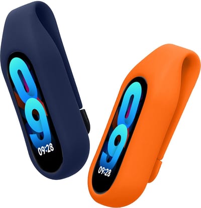kwmobile 2x Clip Holders for Xiaomi Mi Band 10 / 9 / 8 Clip On - Fitness Tracker Case Holder Replacement Set - TPU Silicone Tracker Holder for Sport - Dark Blue / Orange