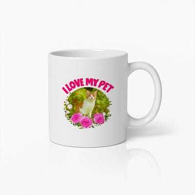 I Love My Pet Mok 330ml – Schattige Kat en Bloemen Ontwerp Koffiebeker – Perfect Cadeau voor Huisdiereigenaren, Dierenliefhebbers & Kattenmama’s