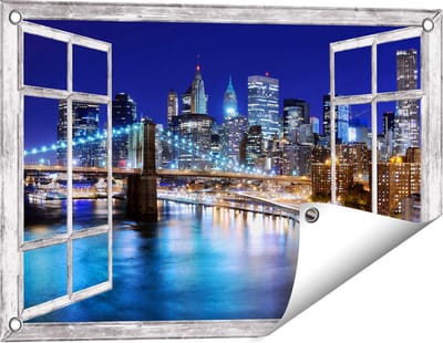 Gards Tuinposter Doorkijk Skyline New York in het Centrum - 60x40 cm - Tuindoek - Tuindecoratie - Wanddecoratie buiten - Tuinschilderij