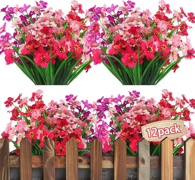 12 bundels kunstbloemen voor balkon en tuin - UV-bestendig en weerbestendig