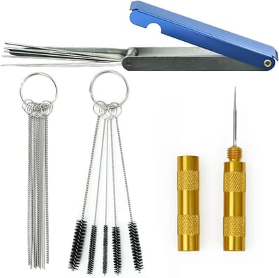 Carburateurreinigingsset - 13 draden - 10 naalden - 5 borstels - 1 beitel - voor motoren, ATV's, lasapparaten en tuingereedschap - goud