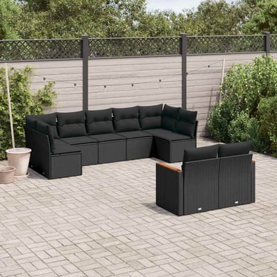 vidaXL - 9-delige - Loungeset - met - kussens - poly - rattan - zwart