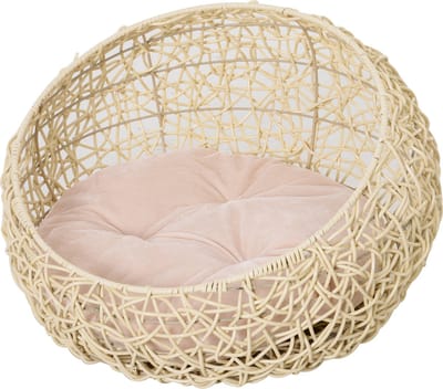 PawHut Kattenhuis met kussen, kattenbed, PVC-rotan, beige D30-247