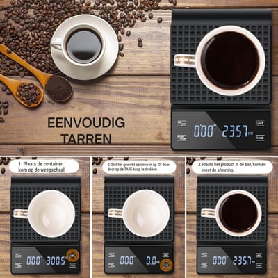 QORA® Koffie Weegschaal - Weegschaal - Scale - Max 3000 Gram - Zwart - 19cm x 13cm x 4cm