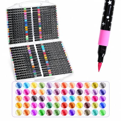 60 glitterstiften met enkele punt - olieachtig en acrylinkt - zachte punt - geschenkverpakking