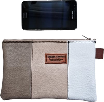 Toetie & Zo - Handgemaakte Etui - Leatherlook/Leer - Bruin - Beige - Wit - Telefoontas - Makeuptas - Pennenetui - Medicijnhoesje