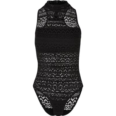 Urban Classics - Crochet Jersey Turtleneck Bodysuit - M - Zwart
