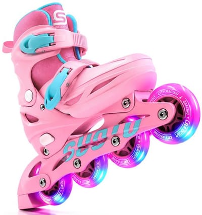 Suotu Skeelers - Inlineskates Verstelbaar - Lijn: S78 - Skeelers meisjes en jongens - Maat: EUR 37-41 - lichtgevende wielen - Roze/Blauw - L