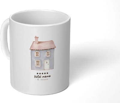Mok - Koffiemok - Lichtblauw - Huisje - Mama - Tekst - Mokken - 350 ML - Beker - Koffiemokken - Theemok - Mok met Tekst