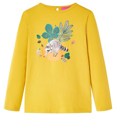 vidaXL - Kindershirt - met - lange - mouwen - 128 - okerkleurig