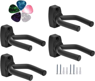 Gitaar Wandhangers - Muziek Accessoires - Instrumenten Opbergen - Verstelbare Schuimarmen - Set van 4 - Zwart