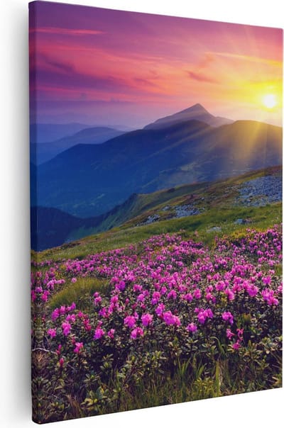 Artaza Canvas Schilderij Bloemen - 40x50 cm - Wanddecoratie Bergen - Muurdecoratie Zonsondergang - Kamer Accessoires