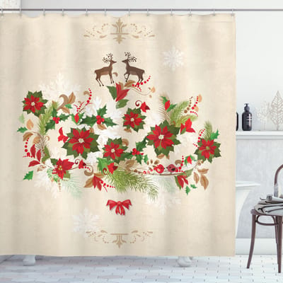 New Bed Kerstmis Bloemenrendiermotief Douchegordijn Badkamer Decor Set met Haakjes 180 cm B 200 cm L