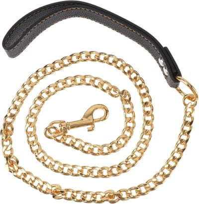 Gouden kettinghalsband voor honden met vaste kabel, ideaal voor tractietraining, comfortabel en duurzaam met greepbediening