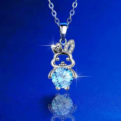 Nieuwe Konijn S925 Zilveren Ketting Vrouwelijk Licht Luxe Niche Sleutelbeenketting Diamant Hanger Verjaardagscadeau voor Vriendin blue
