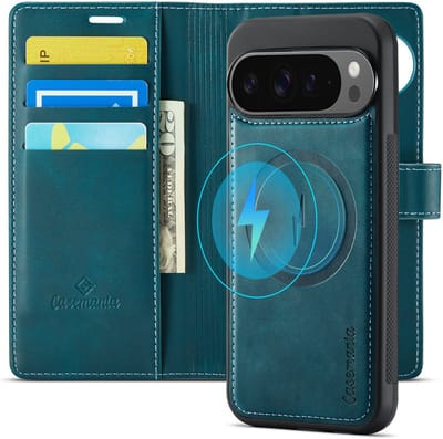 Casemania Hoesje Geschikt voor Google Pixel 10 - Emerald Green - 2 in 1 Magnetische Book Case met Uitneembare Back Cover - Geschikt voor Qi2 en MagSafe - Telefoonhoesje met Pasjeshouder - Groen