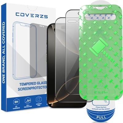 Coverzs Privacy screenprotector geschikt voor Apple iPhone 16 Pro screenprotector - Geleverd met montage frame - 2-pack verpakking - screen protector gemaakt van gehard glas