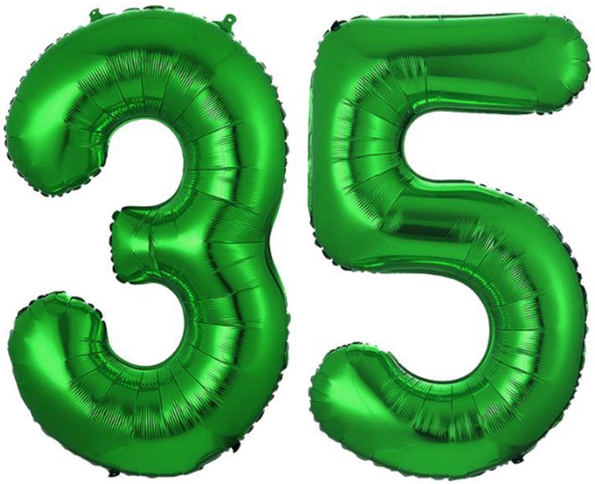 Ballon Cijfer 35 Jaar Groen Helium Ballonnen Verjaardag Versiering Cijfer Ballon Feest Versiering Met Rietje - 86Cm