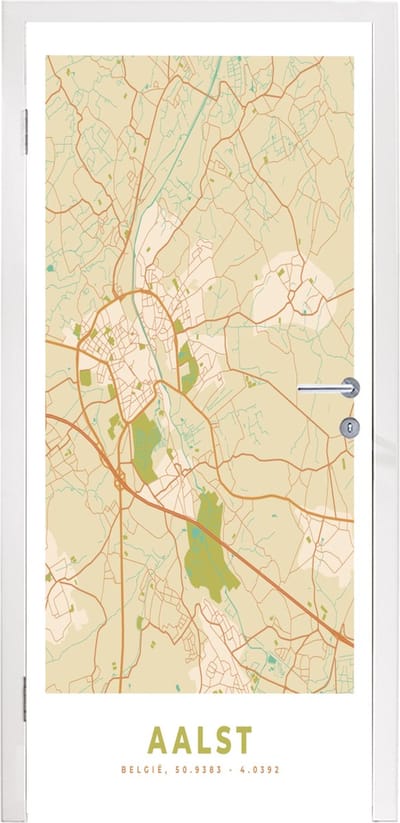 Deursticker Plattegrond - Vintage - Stadskaart - België - Kaart - 95x235 cm - Deurposter
