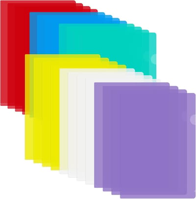 Plastic Mapjes - Documenten Houders - School Werk - Transparant Open Zijkant - A4 Formaat - Meerdere Kleuren