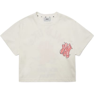 MLB New York Yankees Back Micro Logo Losvallend Crewneck Korte Mouw T-shirt Dames tops Ivoor 3FTSL8023-50IVS XS white
