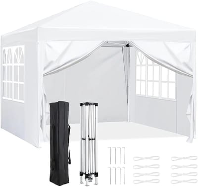 Asaam Pop-up Luifel- Zijwanden- Winterpaviljoen voor buiten- Verstelbare beenhoogtes -Ramen- Draagtas -Feesttent (3x3m)-Wit