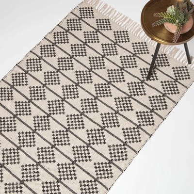 Homescapes Adana geweven vloerkleed met ruitpatroon 90 x 150 cm - katoenen vloerkleed crème-zwart