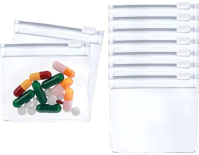 Consumerce® Herbruikbare Pillen Organizer Zakjes - 7 Stuks - 7x7cm - Transparante Medicijn Organizer - Pillenzakjes - Pillendoos Week - Vliegtuig Pillenorganizer - 7 Dagen - Zipper Pouches Klein - Gripzakjes Hersluitbaar