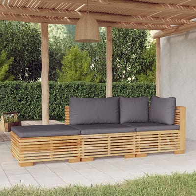 vidaXL - 3-delige - Loungeset - met - kussens - massief - teakhout