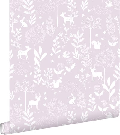 ESTAhome behang bos met bosdieren lila paars - 50 x 900 cm - 139523