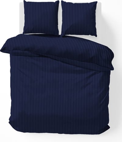 iSleep Dekbedovertrek Satijnstreep - Eenpersoons - 140x200/220 cm - Donker Blauw